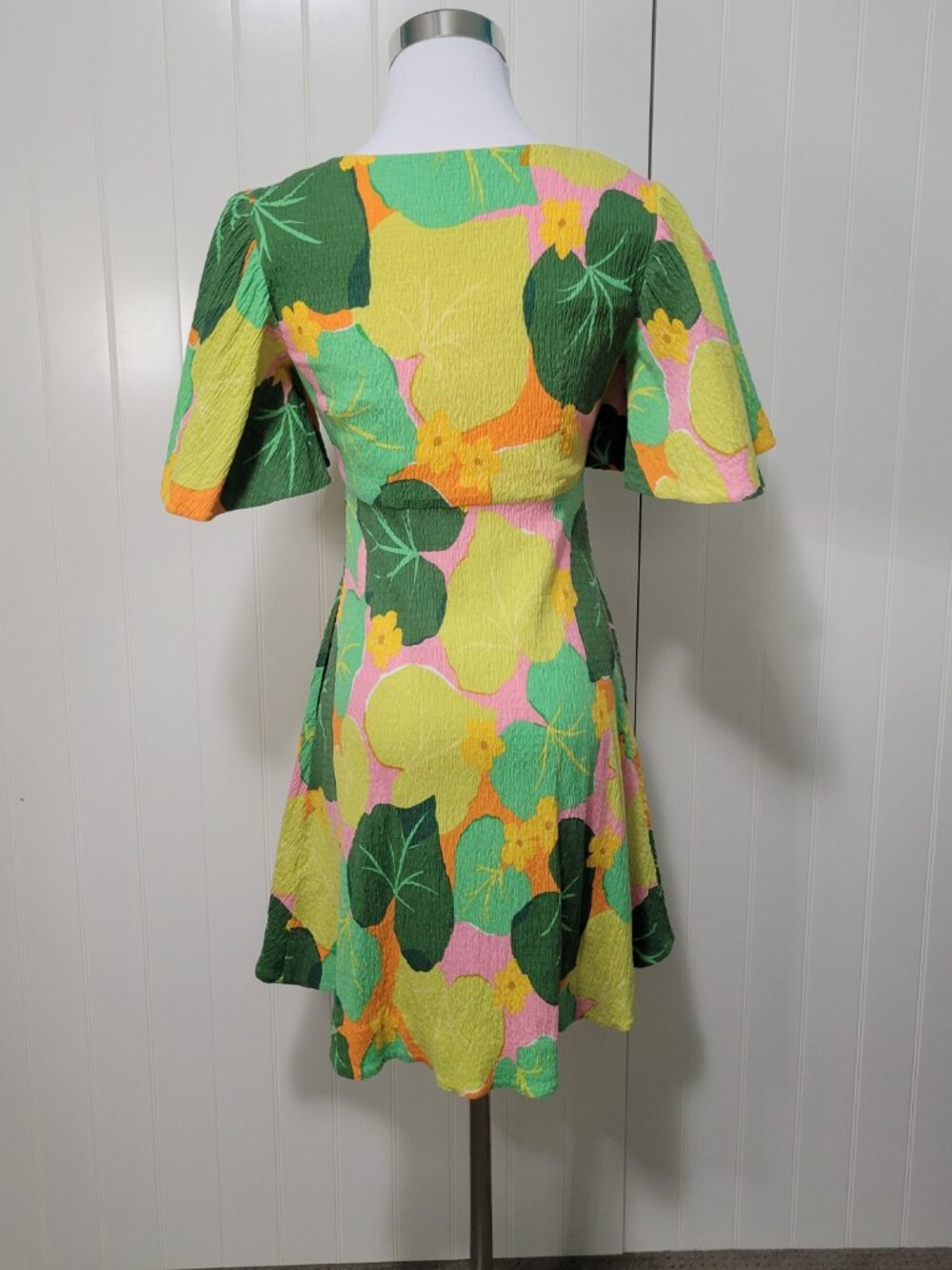 Kate Spade Cucumber Botanical Crepe 60s 70s Retro Hippie Fairycore Swing Dress - Picture 2 of 12